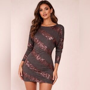 Mark + James Badgely Mischka Sequin Striped Elegant Mini Dress Embellished